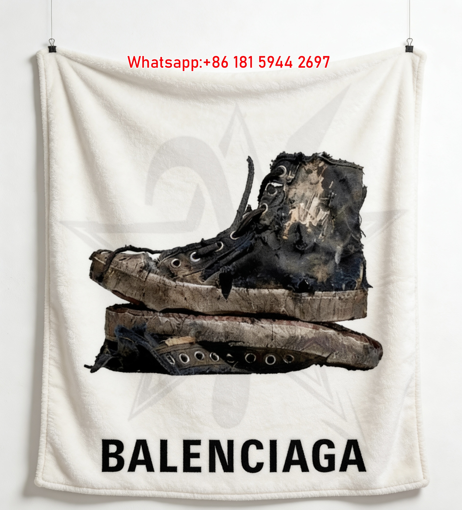 Balenciaga Destroyed Sneaker Print Flannel Throw Blanket BA250